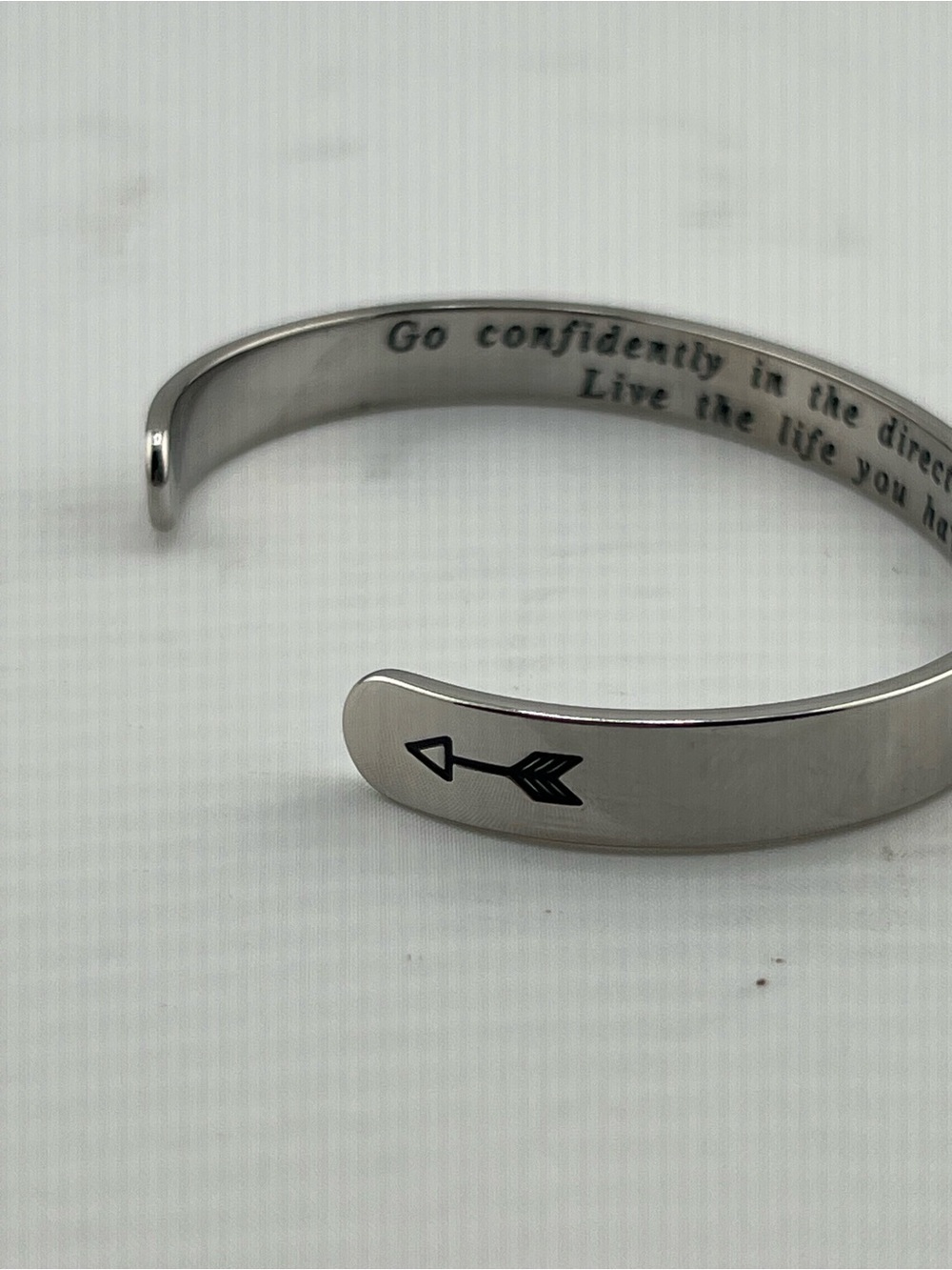 Stainless Steel Silver Compass Arrow Cuff Bracelet Engraved Inspirational Gift